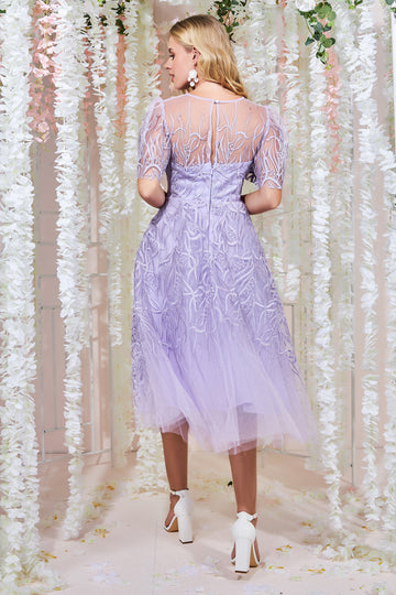 Embroidered Mesh Midi Dress Goddiva